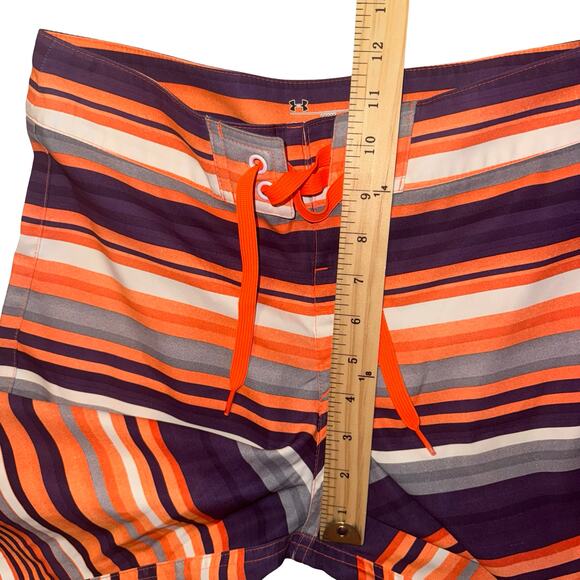 Under Armour HeatGear Board Shorts Men's 28 Orange Purple Striped Swim Trunks - Picture 9 of 10